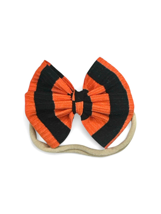 Orange+Black Rib Stripe Nylon Bow