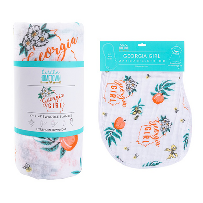 Georgia Girl Baby Gift Set: Muslin Swaddle & Bib | Organic Cotton