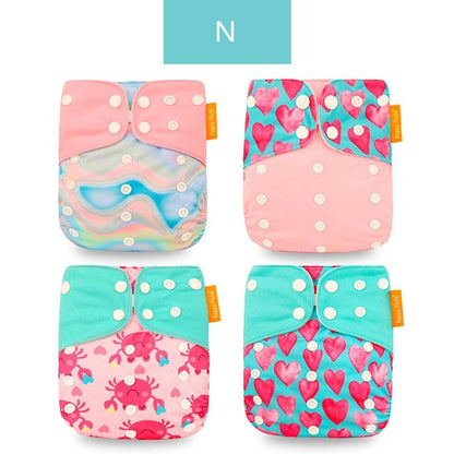 4pcs/set Washable Eco-Friendly Cloth Diaper Cover Adjustable Nappy Cloth Diapers Cloth Nappy For Baby Boys and Grils Baby