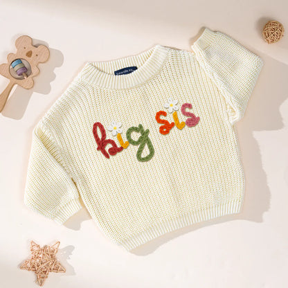 Hand-Embroidered Big Sis Knit Sweater