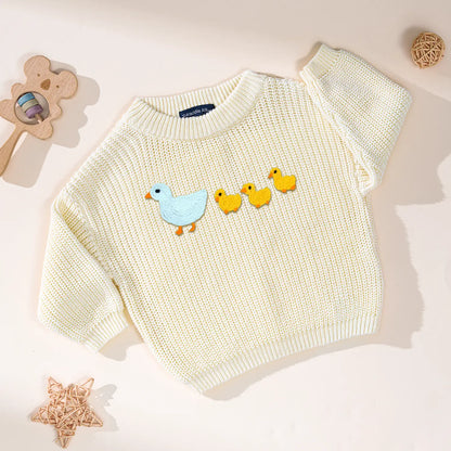 Hand Embroidered Marching Ducks Baby Knit Sweater