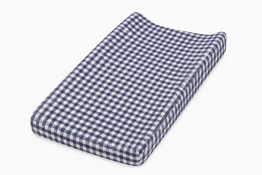 Navy Gingaham Changing Pad Cover