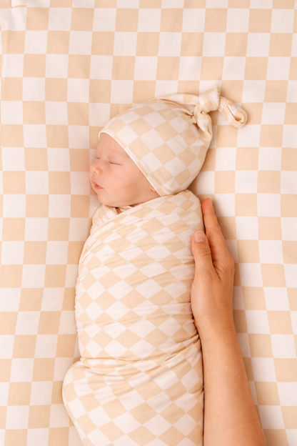 Butter Yellow Checkered Knotted Hat