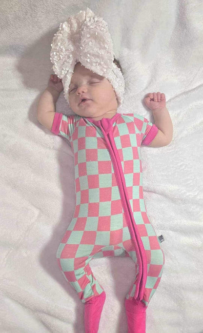 Bubblegum Checks Bamboo Short Sleeve Sleeper (FINAL SALE)