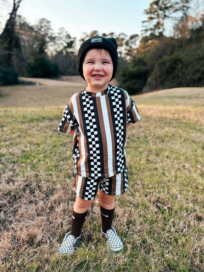 Striped checkered short set
