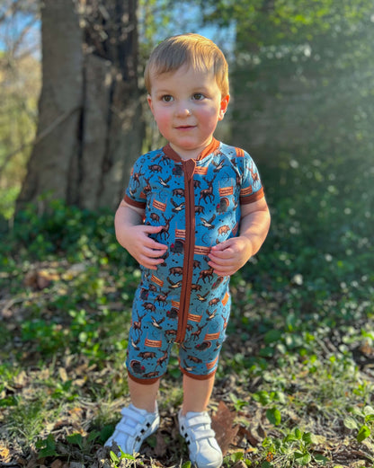 BLUE Bella-Breez Hunting Club Bamboo Shortie Romper (FINAL SALE)