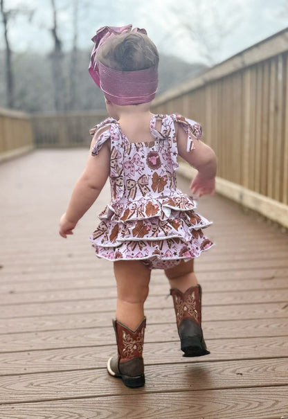 Pink cows ruffle romper