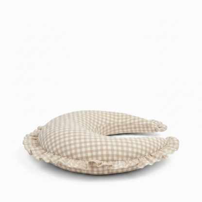 Beige Gingham Ruffle Nursing Pillow Cover