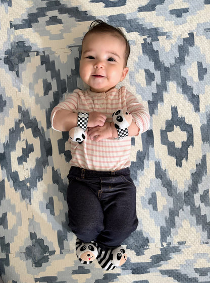 Black & White Panda Baby Booties with Rattle