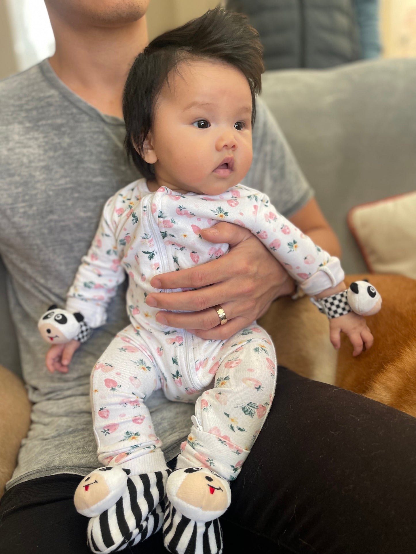 Black & White Panda Baby Booties with Rattle