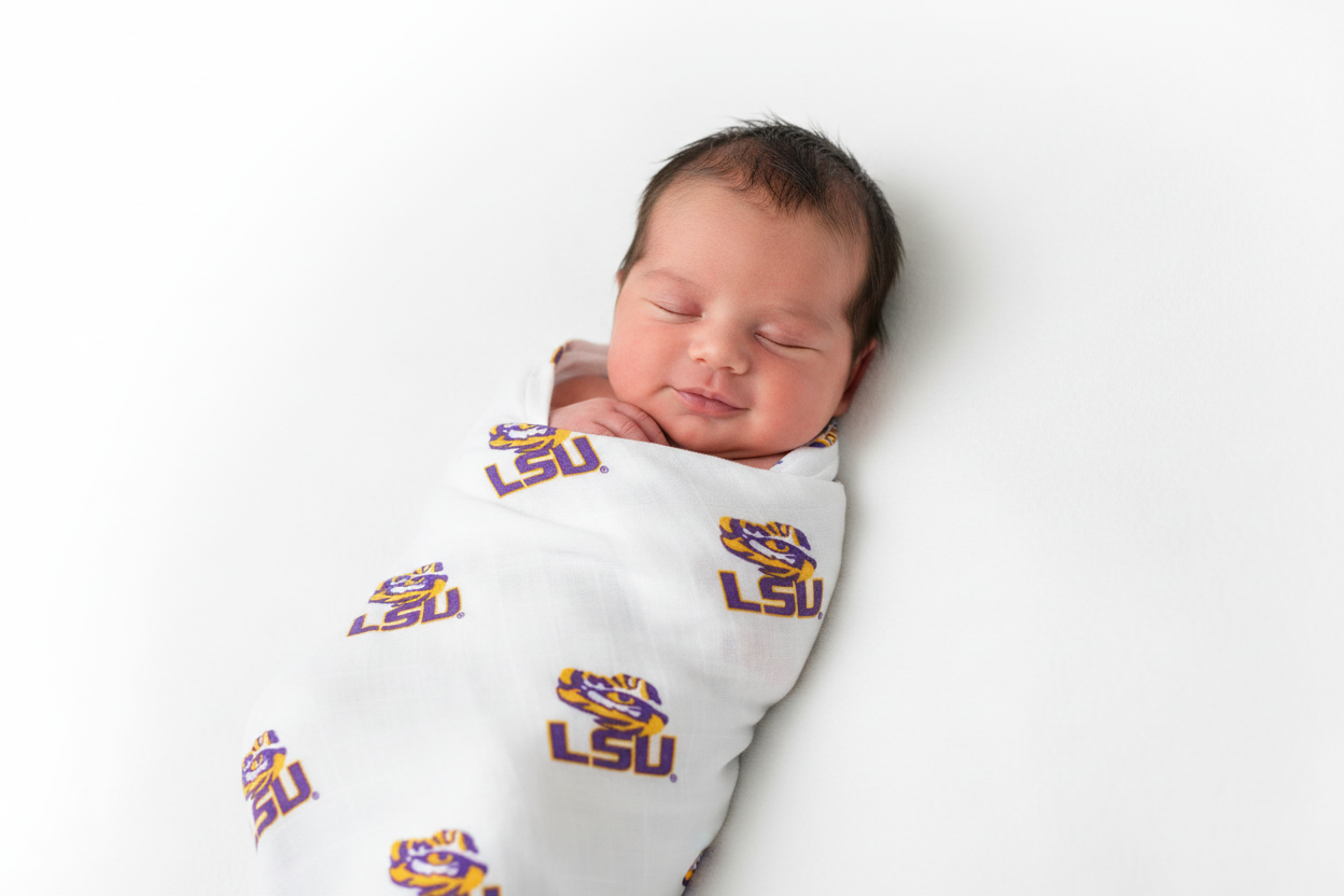 Louisiana State University Muslin Swaddle Blanket – Officially Licensed LSU Baby Swaddle | Soft Breathable 47x47 Tigers Blanket