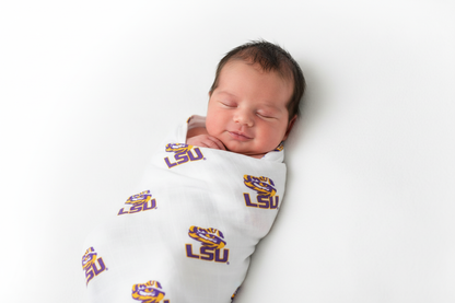 Louisiana State University Muslin Swaddle Blanket – Officially Licensed LSU Baby Swaddle | Soft Breathable 47x47 Tigers Blanket