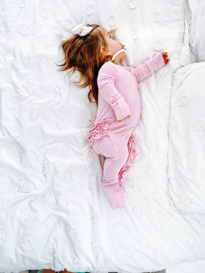 Lillian Pink Bamboo Ruffle Convertible Footie (2T-4T)