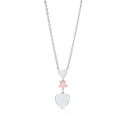 MASSETE Sterling Silver 925 Triple Dangle Heart and Gold Plated Star Pendant Necklace Rolo Chain 17"