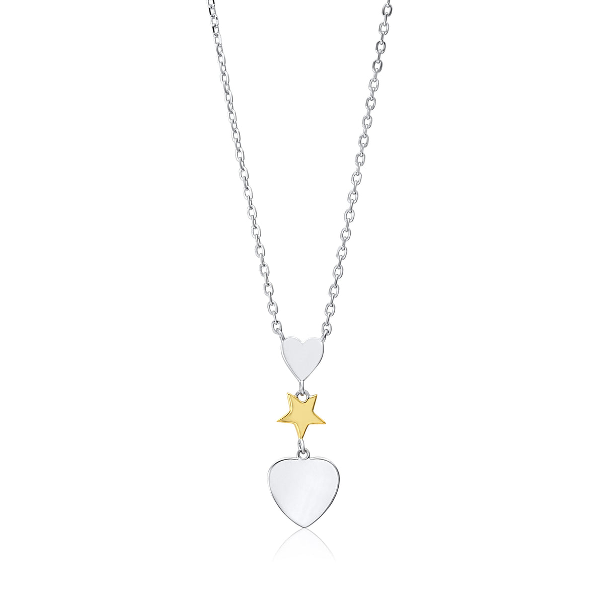 MASSETE Sterling Silver 925 Triple Dangle Heart and Gold Plated Star Pendant Necklace Rolo Chain 17"