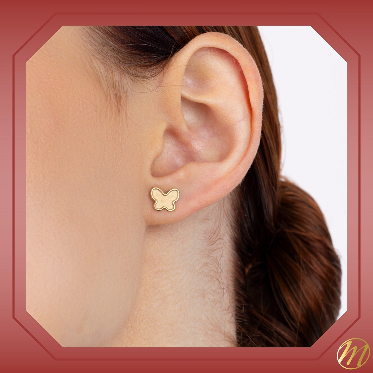 14k Yellow Gold Butterfly Stud Earrings Matte Finish, Covered Screwback Closure for Girls and Women