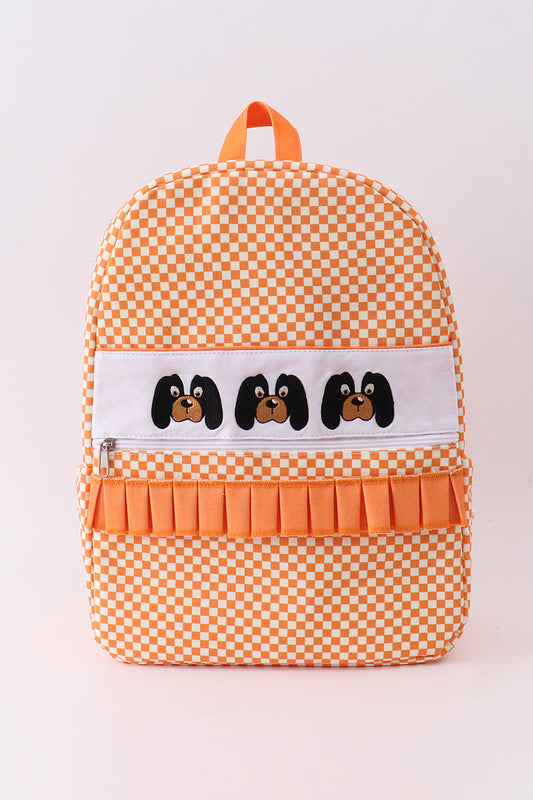 Orange Tennessee embroidery checkered ruffle backpack