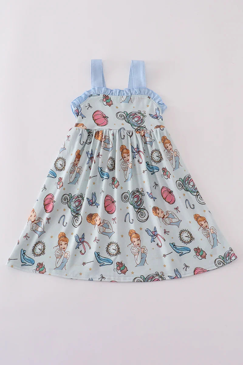 Blue princess print ruffle dress