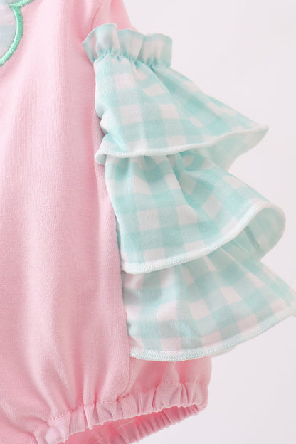 Pink Strawberry Applique Knit Bubble