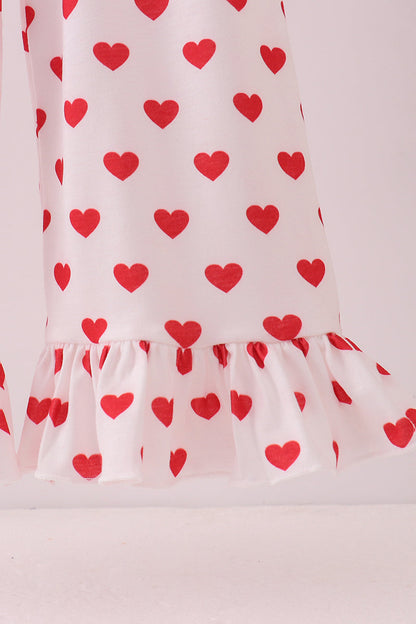Red heart applique ruffle jumpsuit set