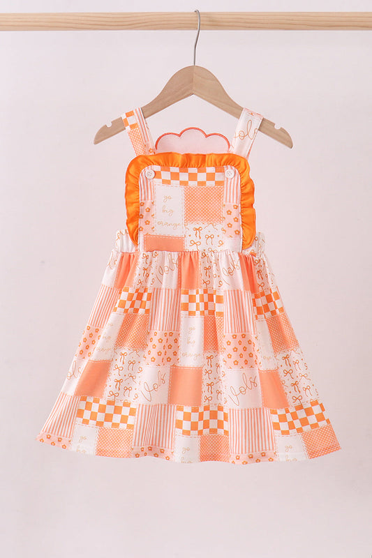 Orange Tennessee applique patchwork ruffle dress
