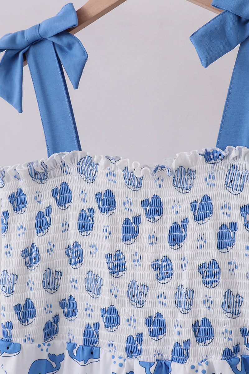 Blue whale smocked ruffle mom&me dress