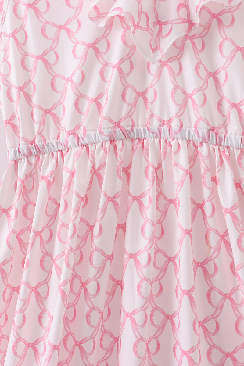 Pink bow ruffle tiered dress