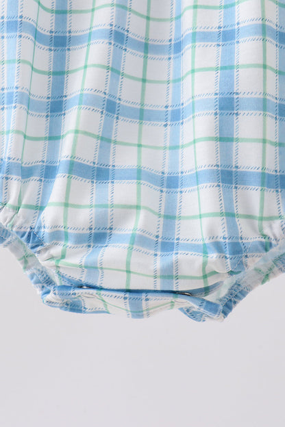 Blue birthday cake smocked plaid bubble