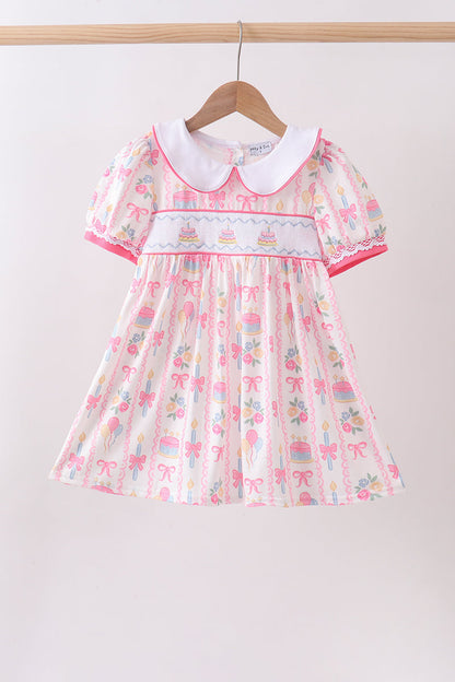 Pink birthday cake smocked dress