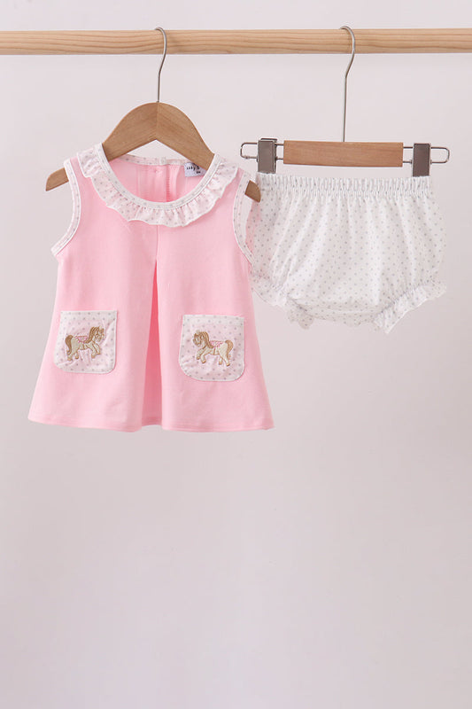 Pink carousel embroidery ruffle bloomer set