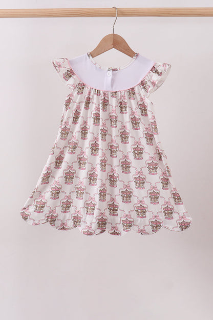 Pink carousel embroidery ruffle dress