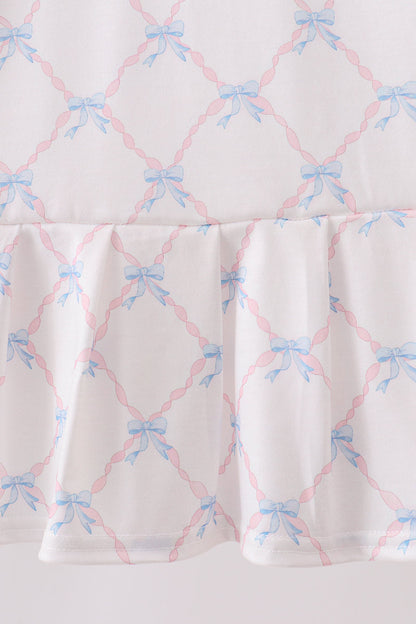 Blue bow ribbon print dress