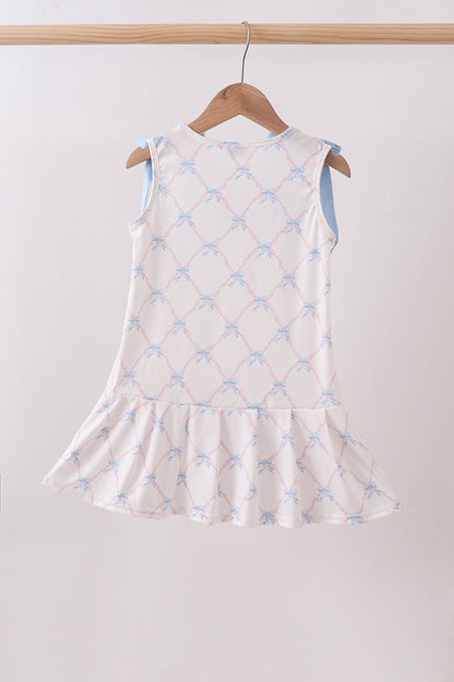 Blue bow ribbon print dress