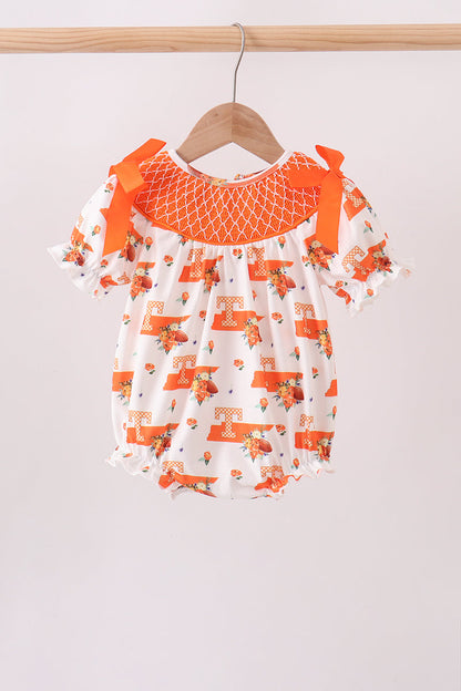 Orange Tennessee Smocked Bow Bubble
