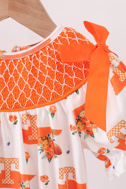 Orange Tennessee Smocked Bow Bubble