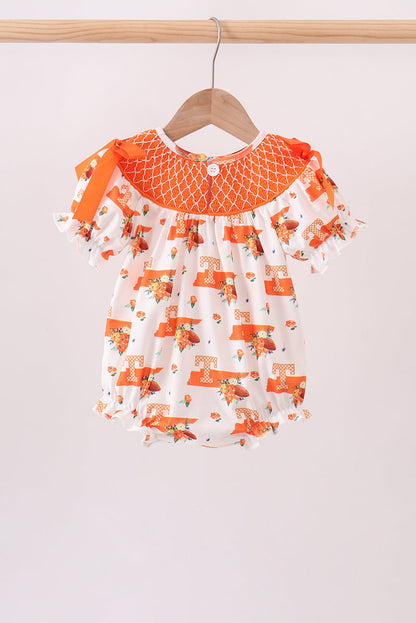 Orange Tennessee Smocked Bow Bubble