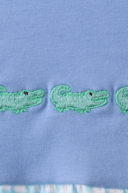 Blue Crocodile Embroidered Bubble