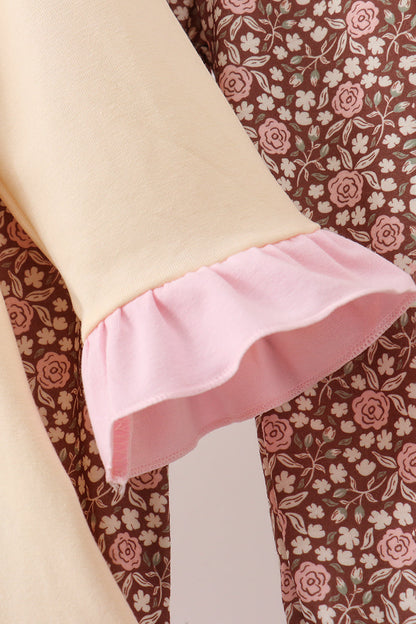 Floral Football Print Ruffle Pants Set