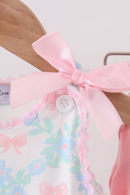 Pink Floral Bow Print Bloomer Set