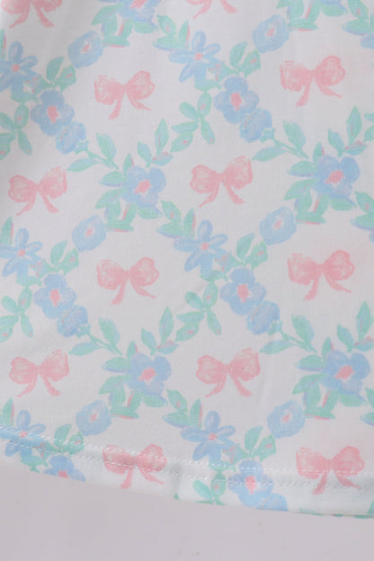 Pink Floral Bow Print Dress