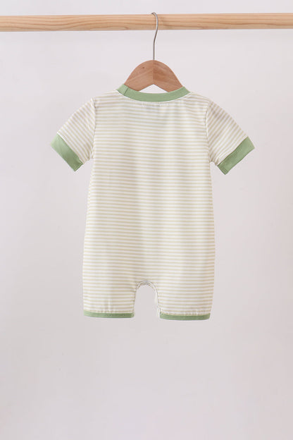 Monster truck embroidery stripe romper