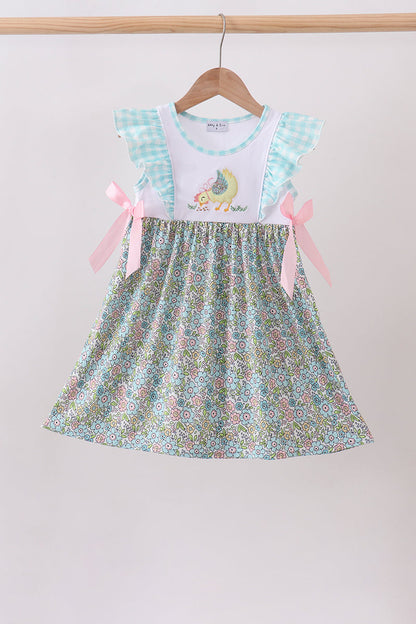 Mint Chicken Applique Ruffle Dress