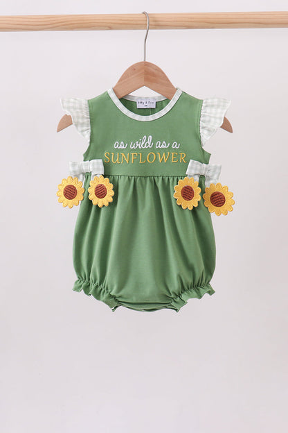 Green Sunflower Applique Ruffle Bubble