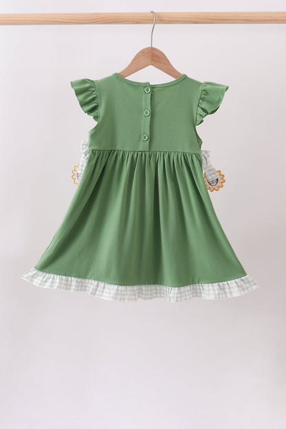 Green Sunflower Applique Ruffle Dress