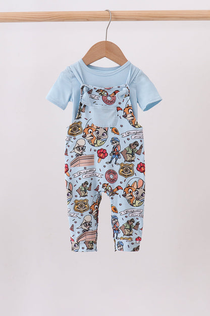 Blue character bamboo romper set