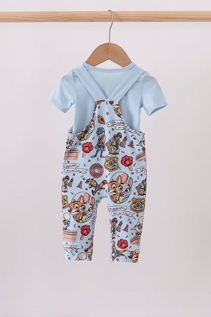 Blue character bamboo romper set