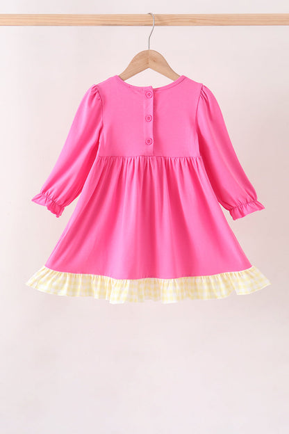 Pink shine for jesus embroidery pocket ruffle dress