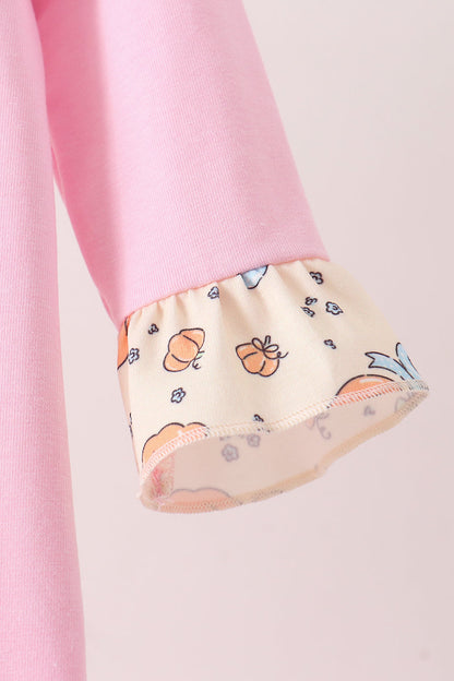 Pink bow pumpkin ruffle romper