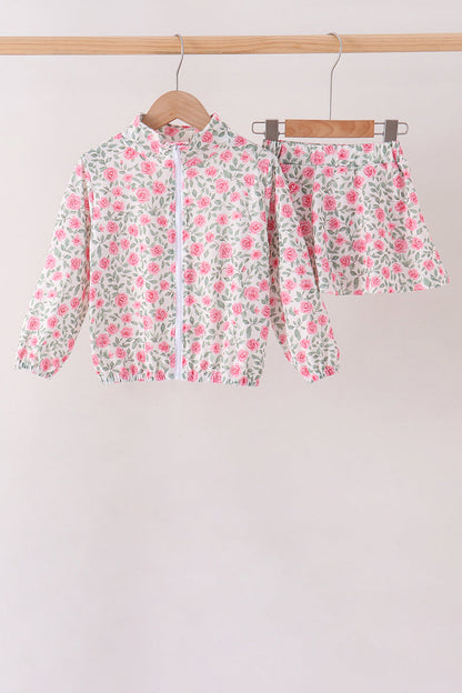 Pink floral print skorts set
