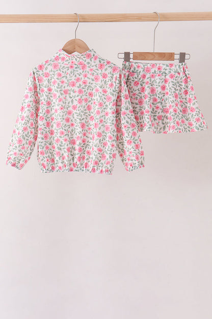 Pink floral print skorts set